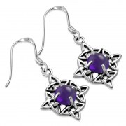 Amethyst Stone Celtic Knot Silver Earrings - e303